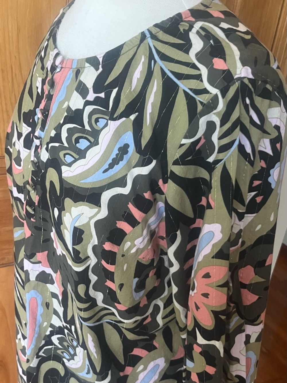BELE BOHO BY KIM GRAVEL Large BOHEMIAN STYLE BLOUSE Pink Green Floral